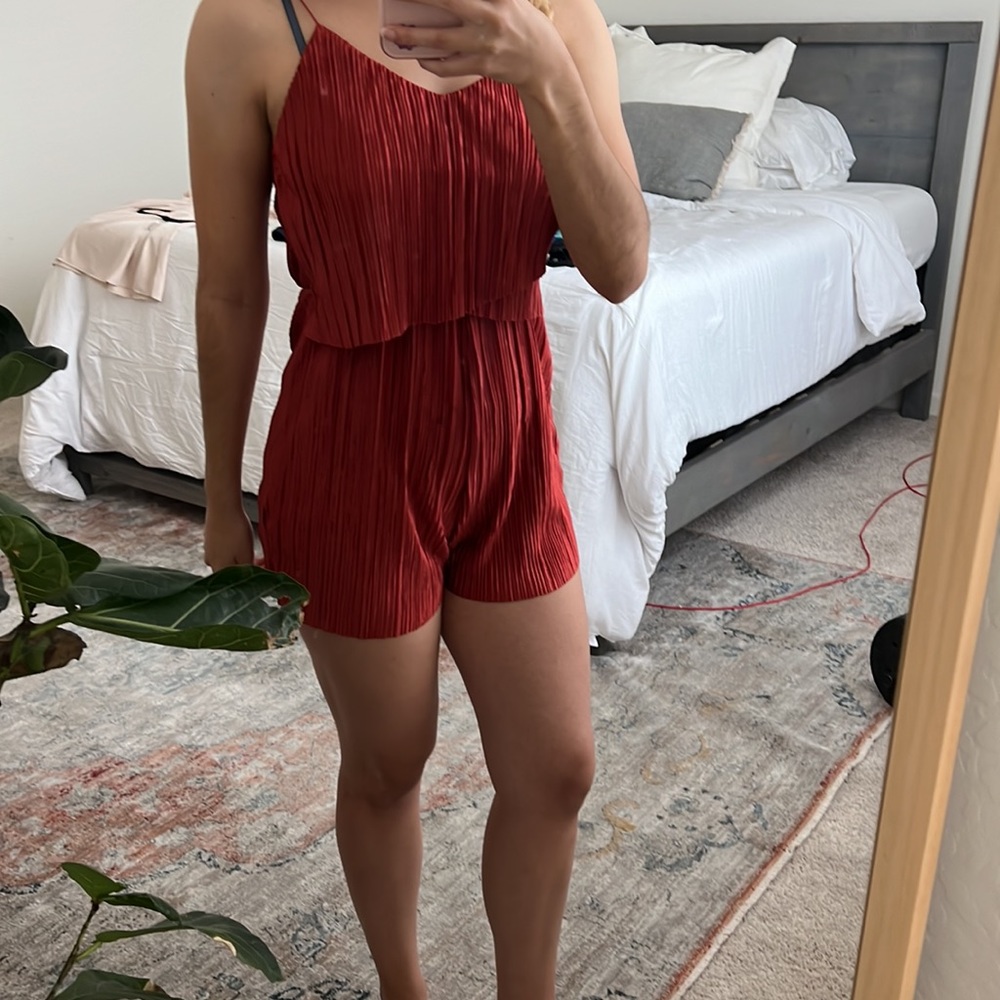Burnt red shorts romper